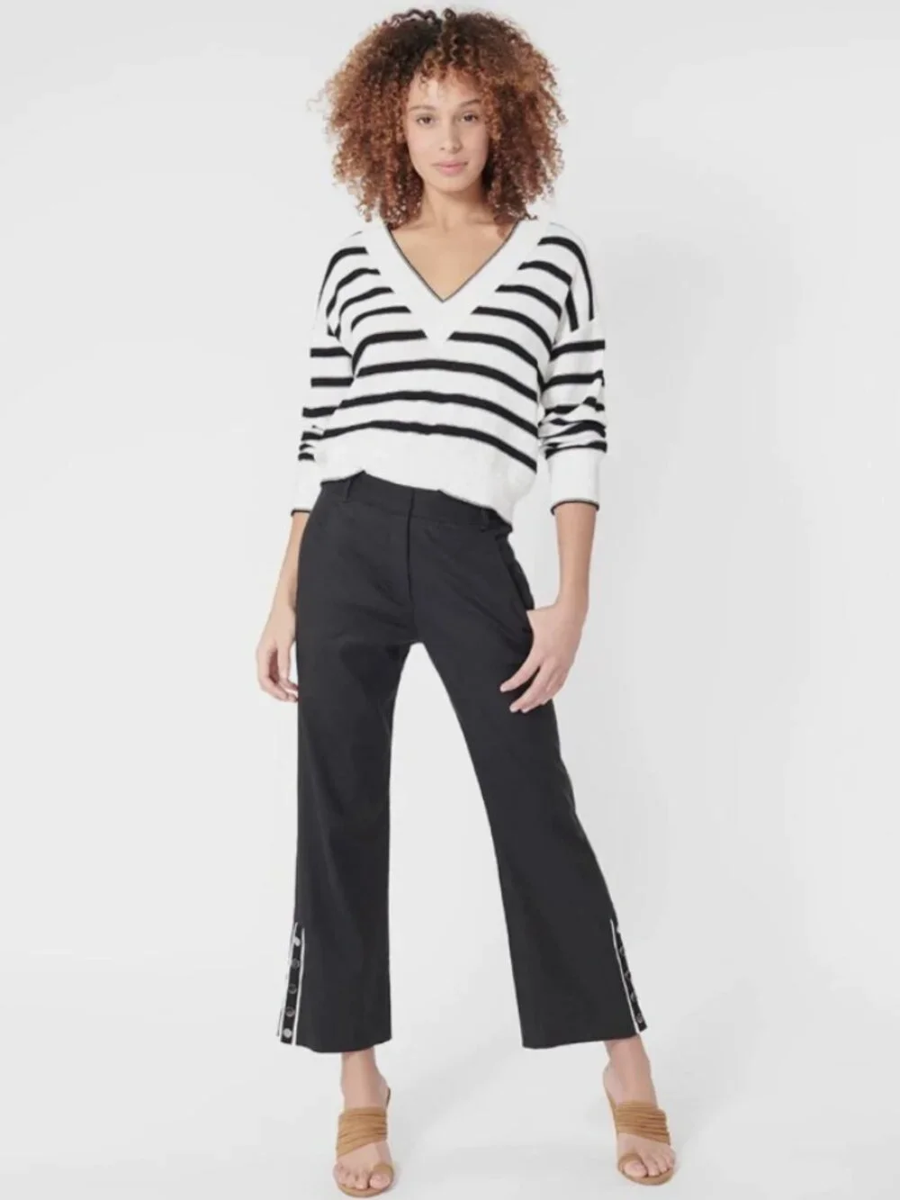 Veronica Beard | Martin Pants Snap Button Hem Linen Wide Leg Trousers Size 10
